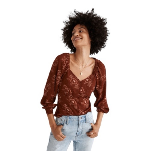 Madewell Tops - Madewell Preston Puff Sleeve Top in Letterpress Floral Size M